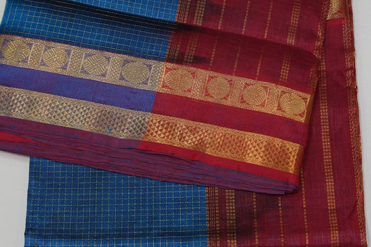 Online checked nine and half yards madisar silk cotton saree