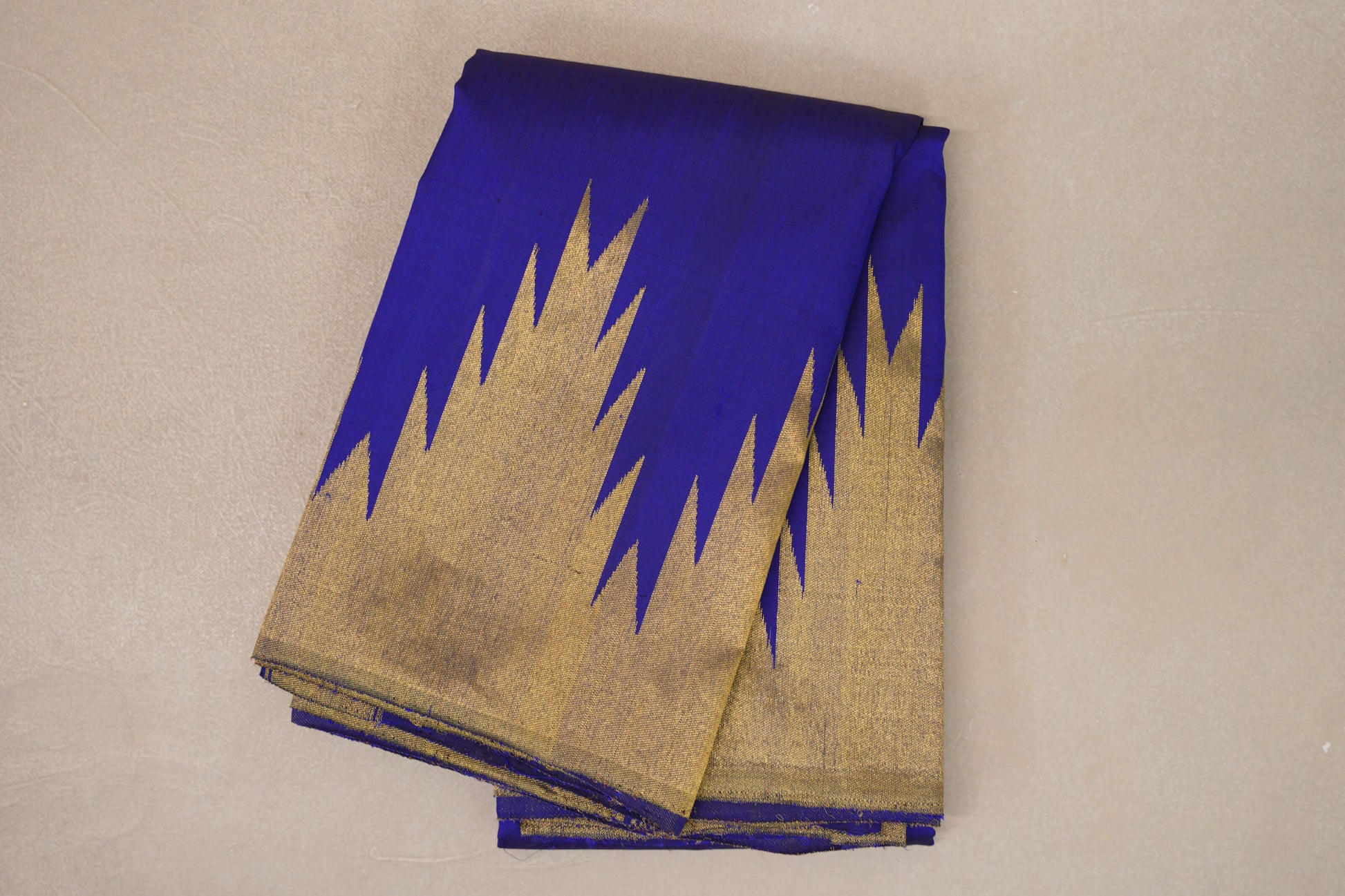 Deep Blue Violet with Temple Borders Vintage Kanjivaram Silk Saree