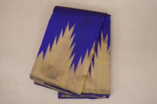 Deep Blue Violet with Temple Borders Vintage Kanjivaram Silk Saree