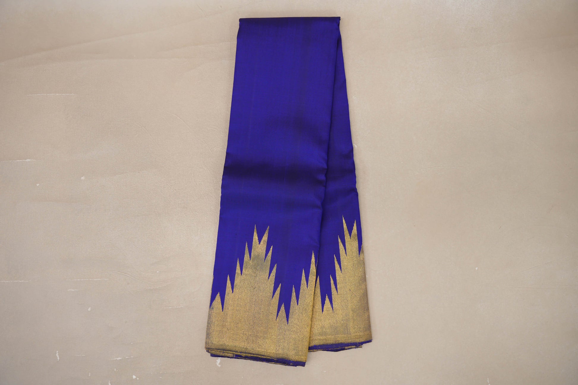 Online Deep Blue Violet with Temple Borders Vintage Kanjivaram Silk Saree