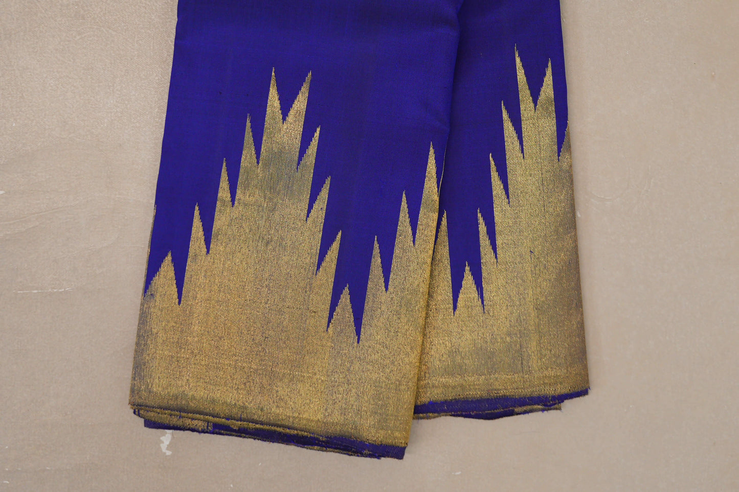 Deep Blue Violet Vintage Kanjivaram Silk Saree temple border
