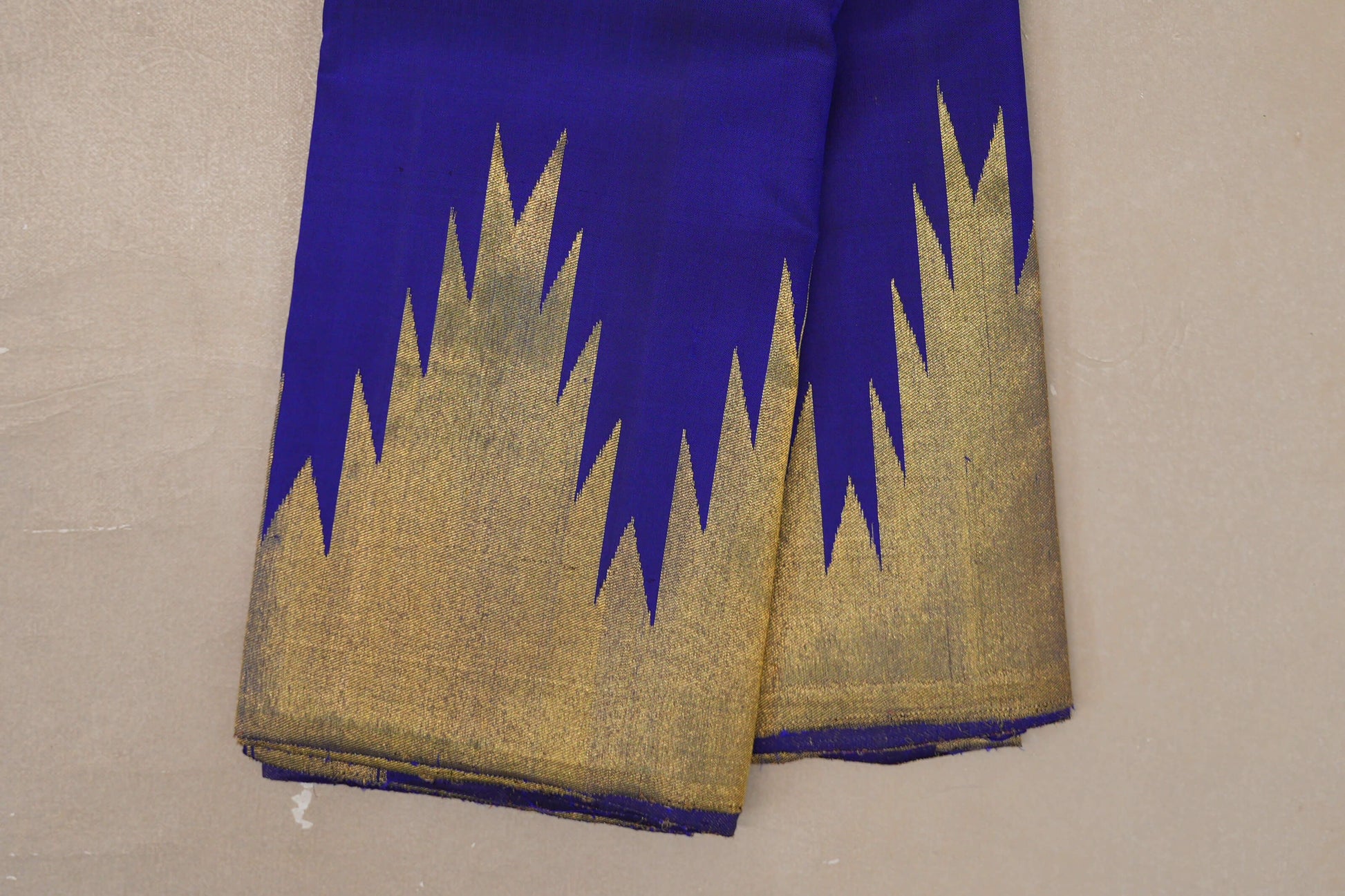 Deep Blue Violet Vintage Kanjivaram Silk Saree temple border