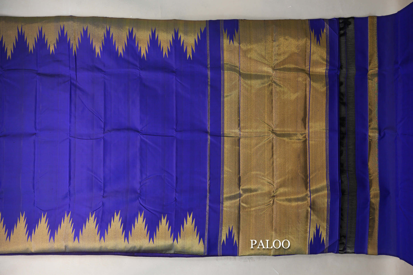 Deep Blue Violet with Temple Borders Vintage Kanjivaram Silk Saree paloo