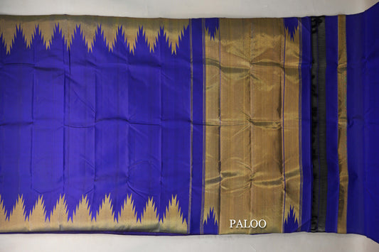 Deep Blue Violet with Temple Borders Vintage Kanjivaram Silk Saree paloo