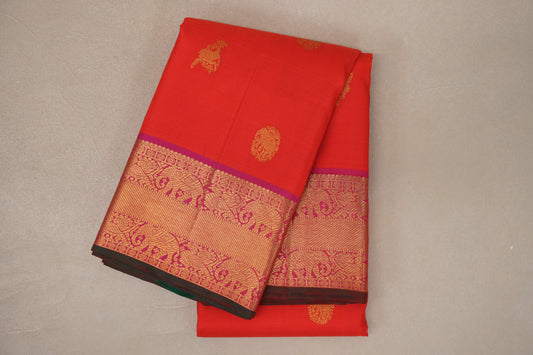 Orangish Red Vintage Kanjivaram Silk Saree