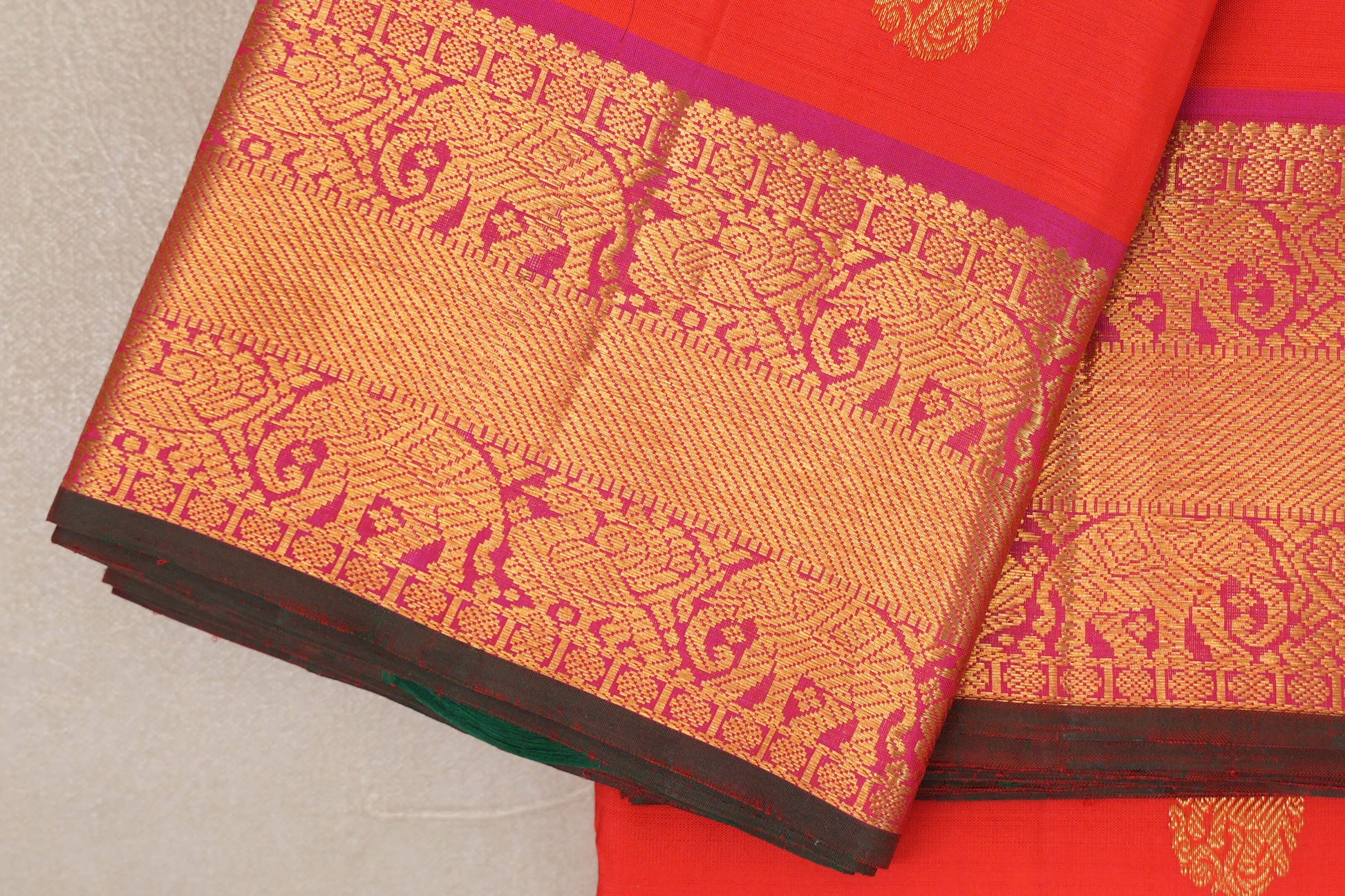 Orangish Red Vintage Kanjivaram Silk Saree border