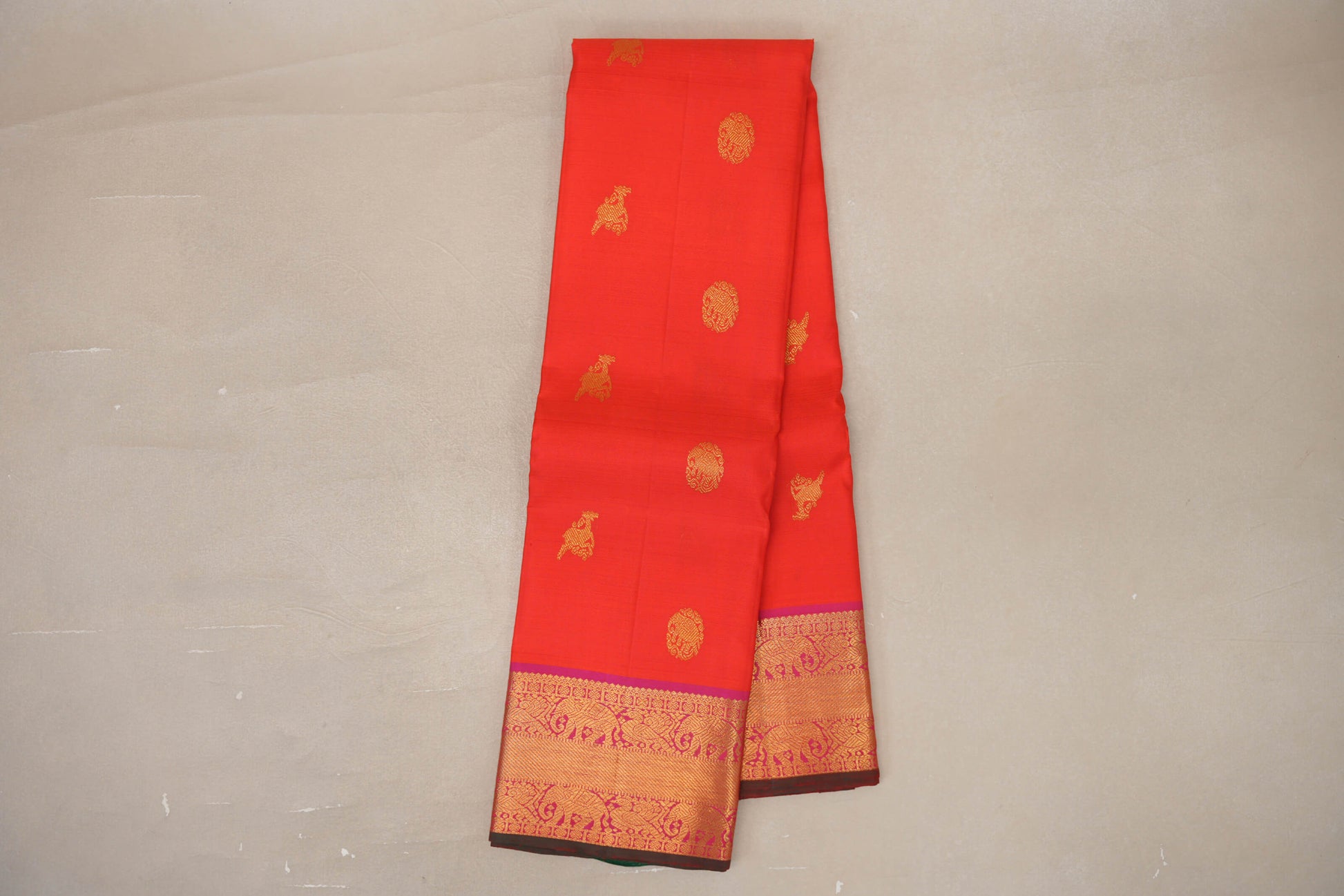 Online Orangish Red Vintage Kanjivaram Silk Saree