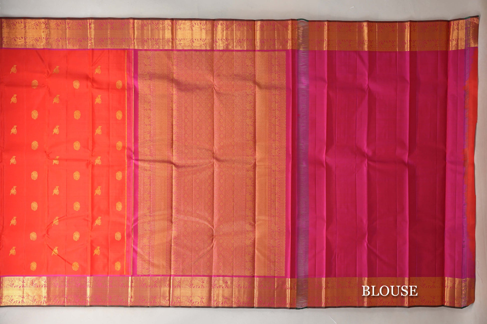 Orangish Red Vintage Kanjivaram Silk Saree blouse