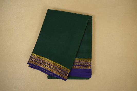 Dark Bottle Green with Navy Blue Borders Mysore Silk Saree