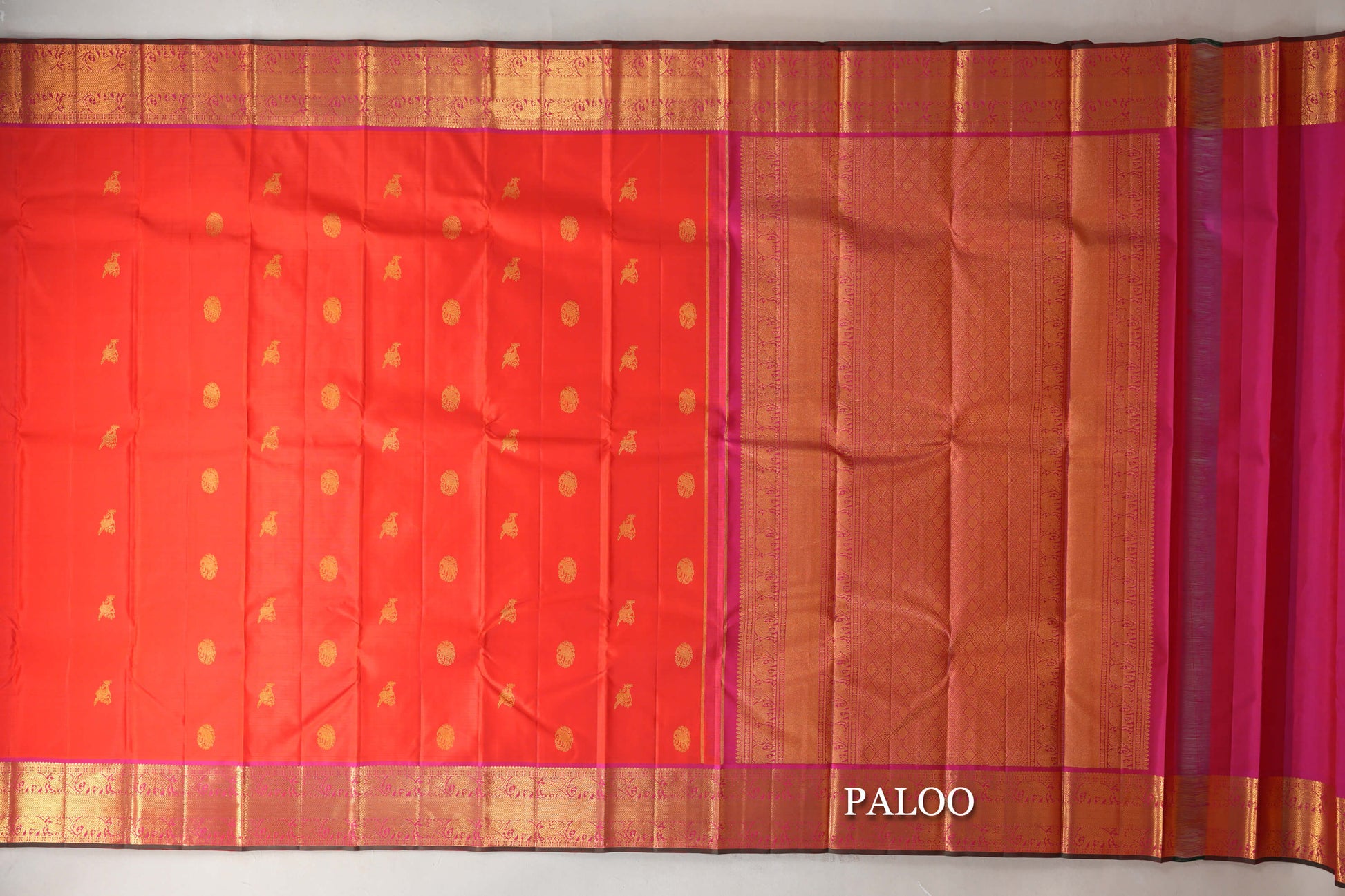 Orangish Red Vintage Kanjivaram Silk Saree paloo