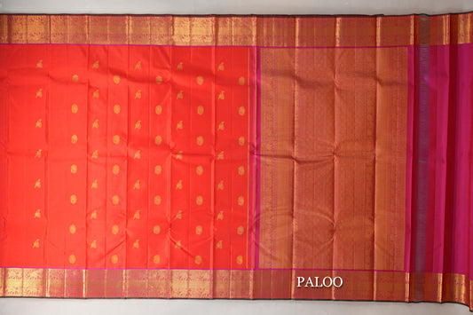 Orangish Red Vintage Kanjivaram Silk Saree paloo