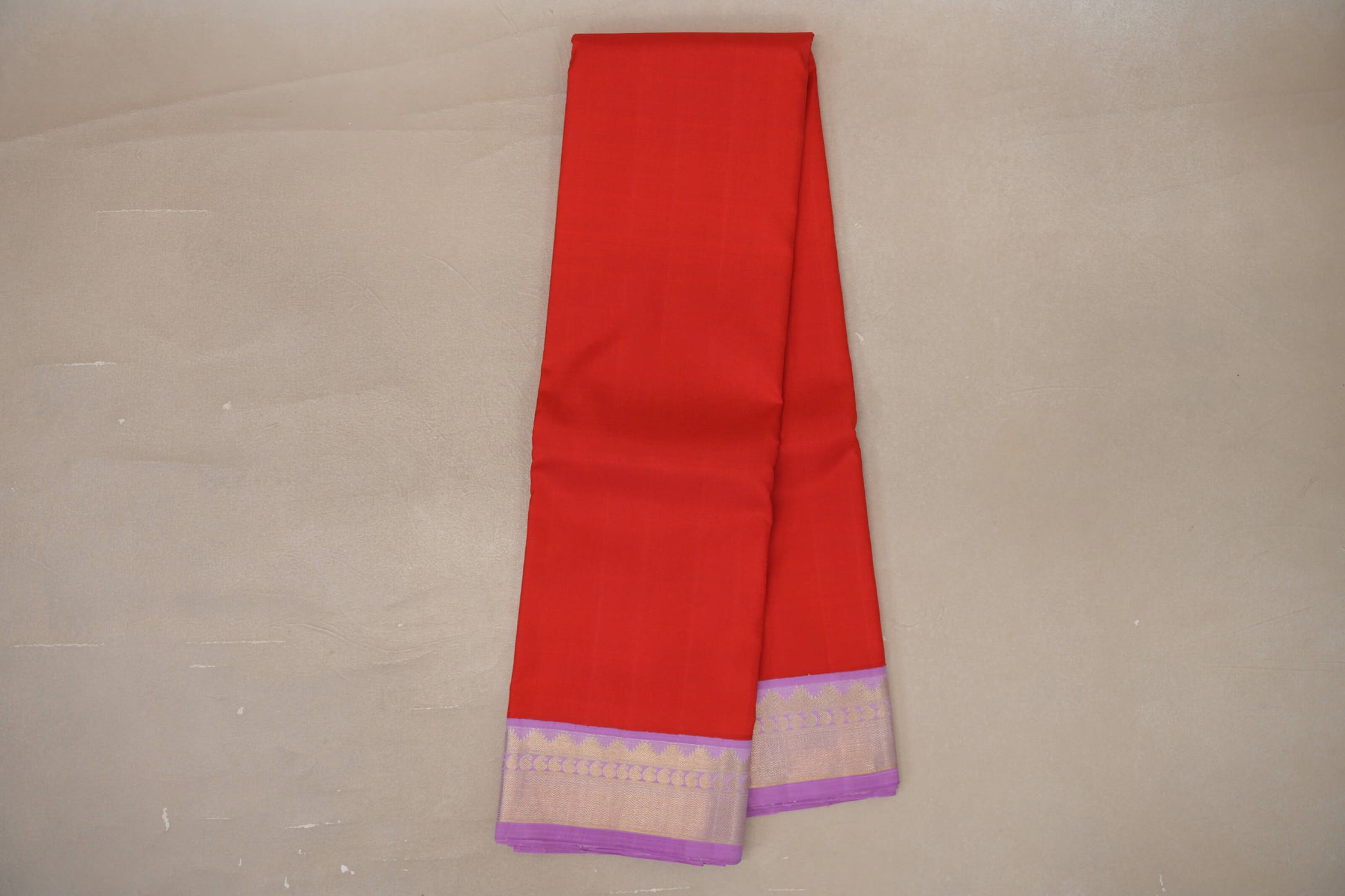 Online Tomato Red with Pink Lavender Borders Vintage Kanjivaram Silk Saree