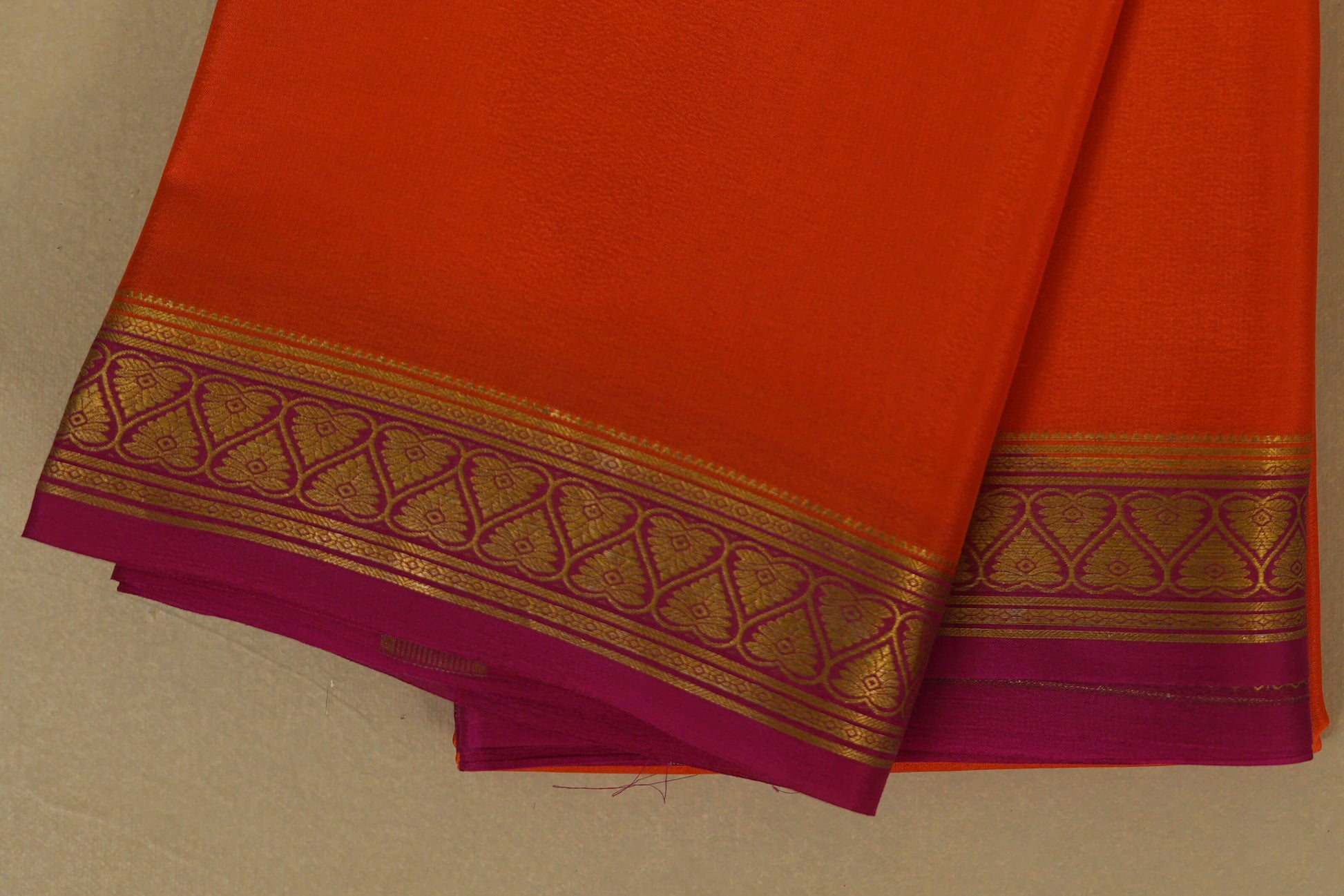 Orange with Pink Borders Mysore Silk Saree borders