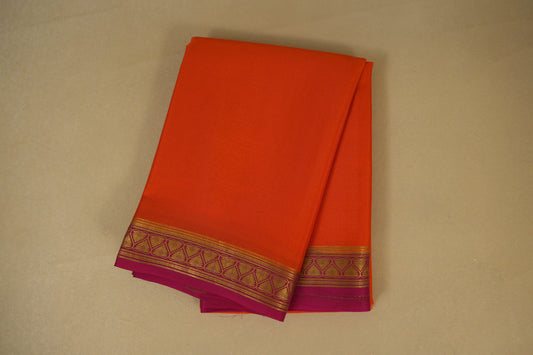 Orange with Pink Borders Mysore Silk Saree