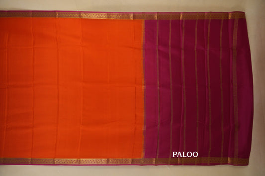 Orange with Pink Borders Mysore Silk Saree paloo