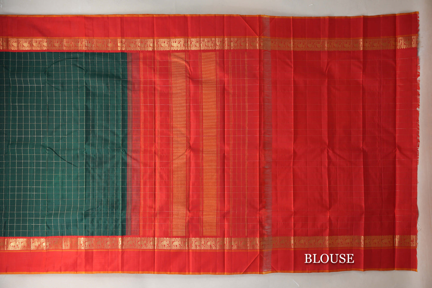 Deep Bottle Green Vintage Kanjivaram Silk Saree blouse