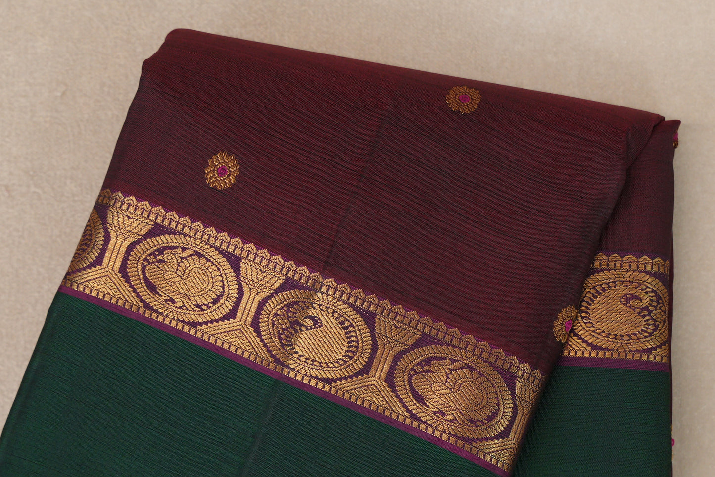 Deep Plum with Rettai Pettu Borders Vintage Kanjivaram Silk Saree body