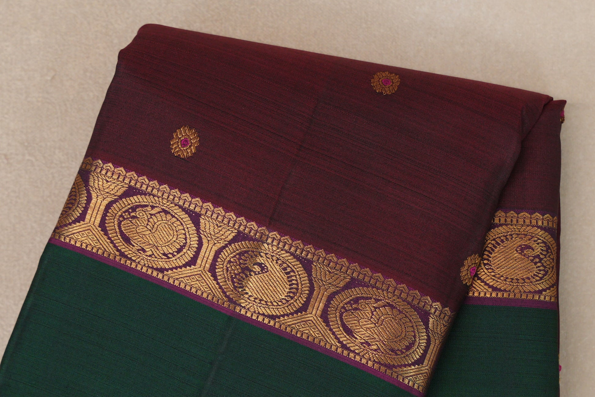 Deep Plum with Rettai Pettu Borders Vintage Kanjivaram Silk Saree body