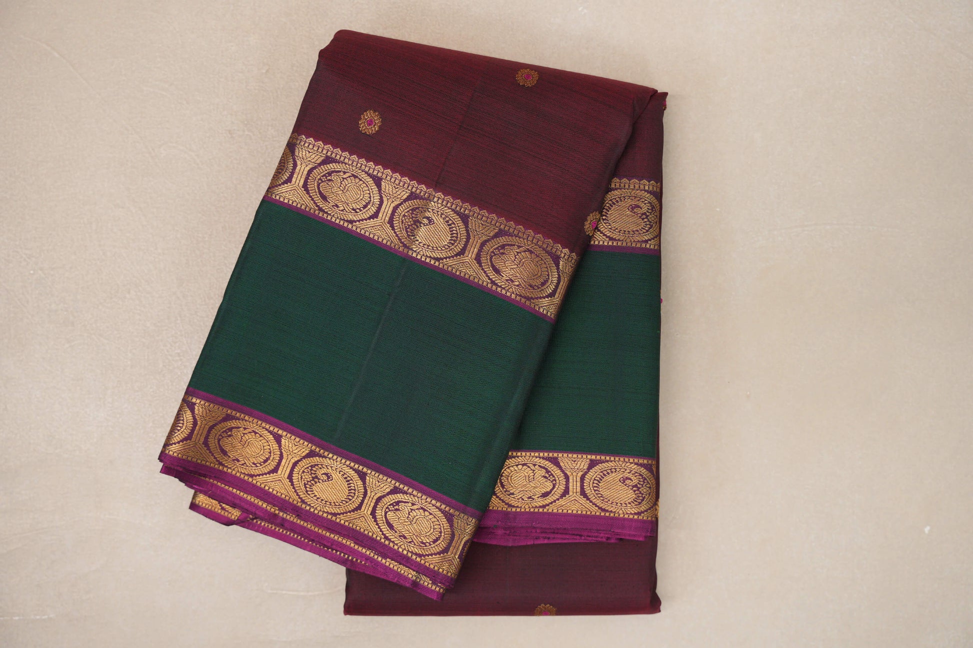 Deep Plum with Rettai Pettu Borders Vintage Kanjivaram Silk Saree