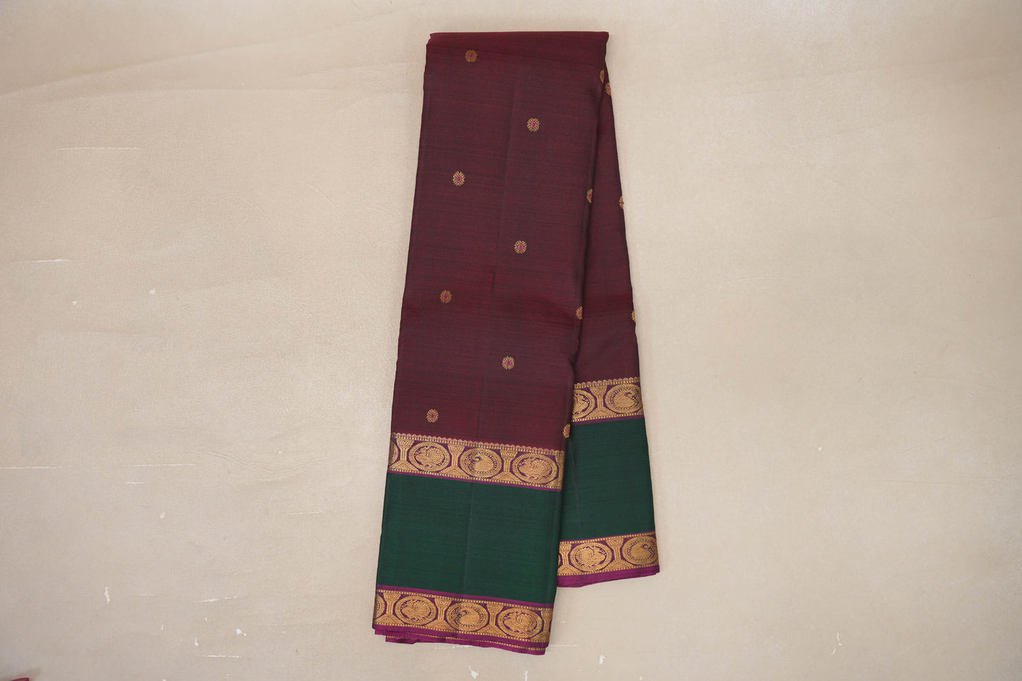 Online Deep Plum with Rettai Pettu Borders Vintage Kanjivaram Silk Saree