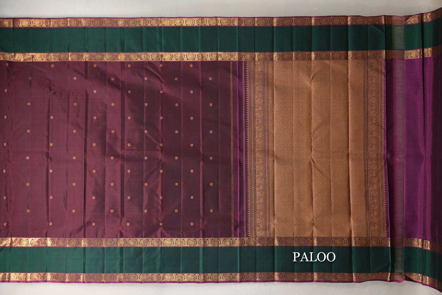Deep Plum with Rettai Pettu Borders Vintage Kanjivaram Silk Saree paloo