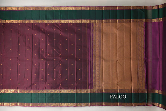 Deep Plum with Rettai Pettu Borders Vintage Kanjivaram Silk Saree paloo