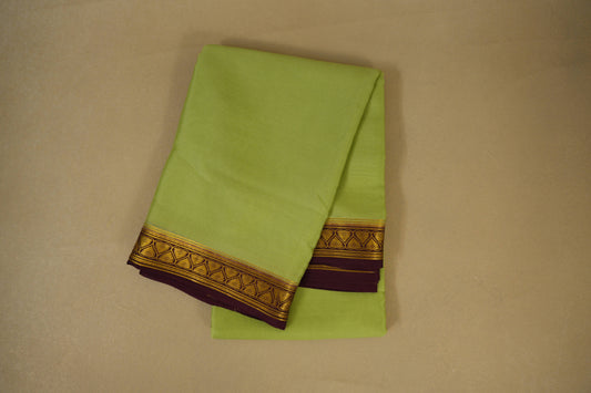 Pista Green with Burgundy Maroon Borders Mysore Silk Saree