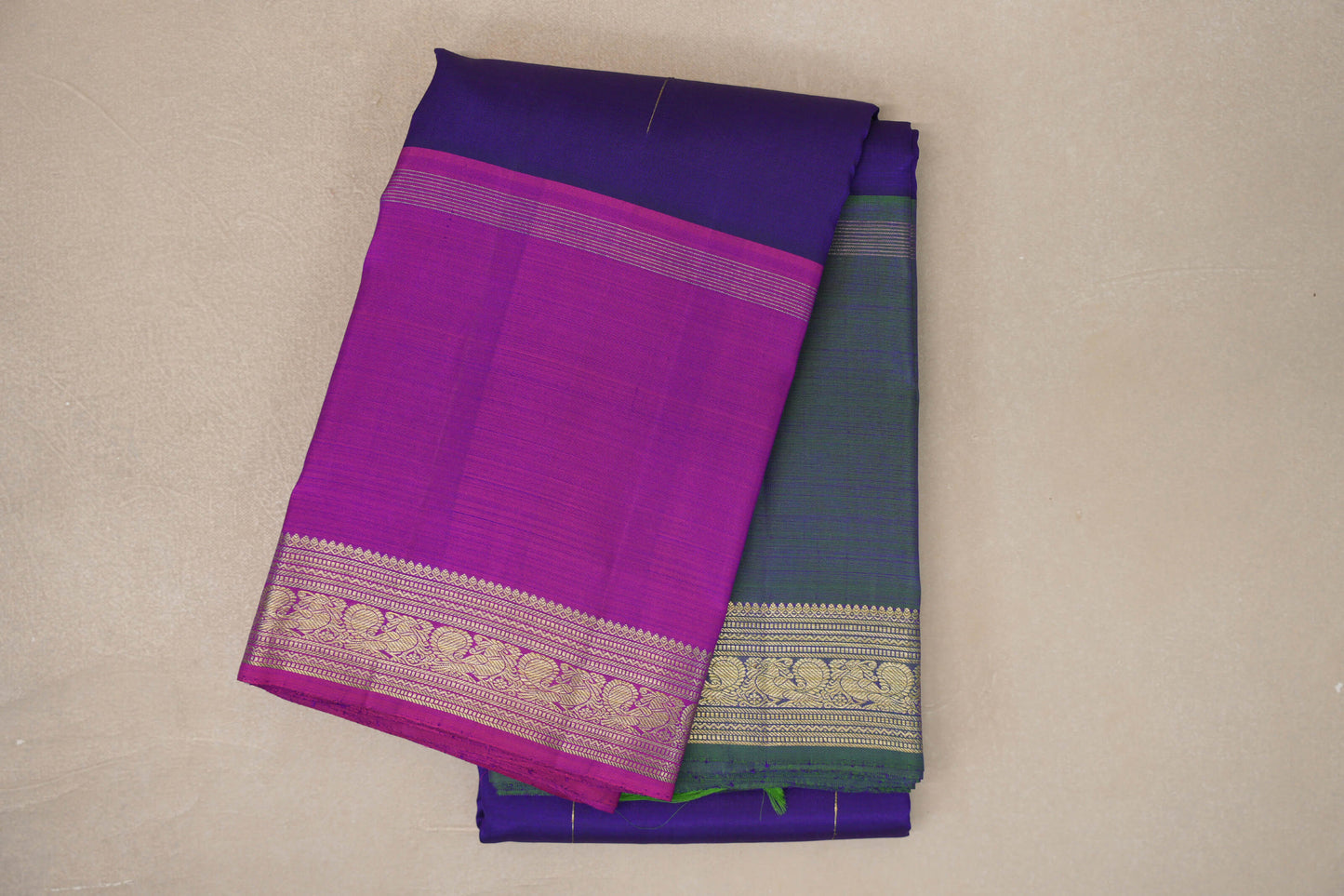Deep Blue with Rettai Pettu Borders Vintage Kanjivaram Silk Saree