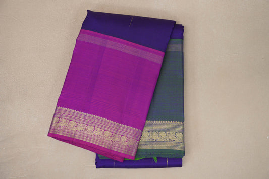 Deep Blue with Rettai Pettu Borders Vintage Kanjivaram Silk Saree