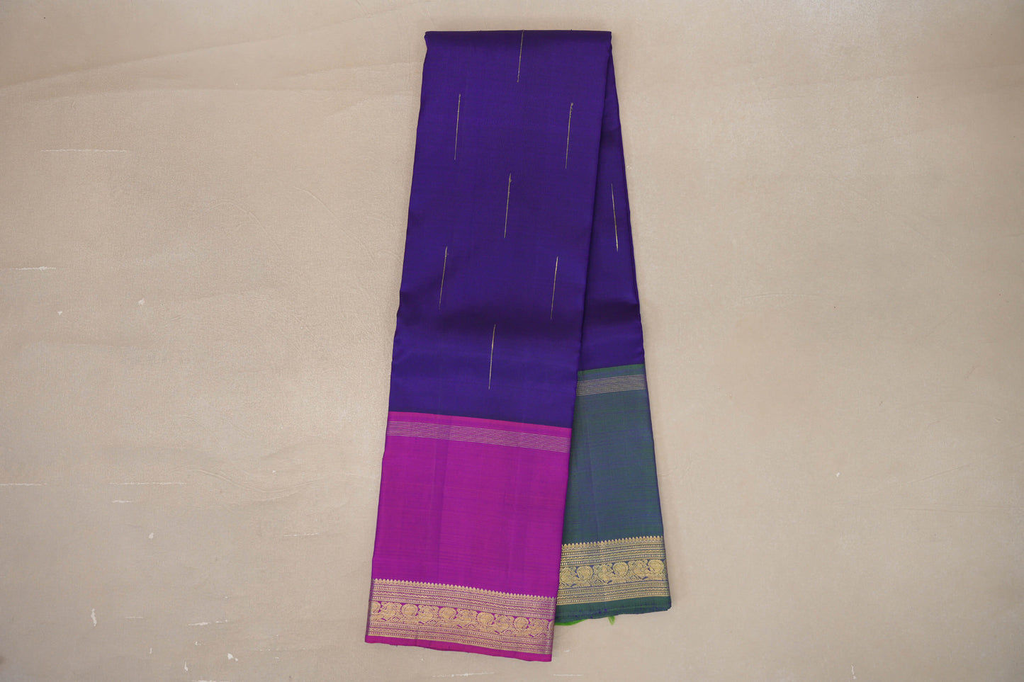 Online Deep Blue with Rettai Pettu Borders Vintage Kanjivaram Silk Saree