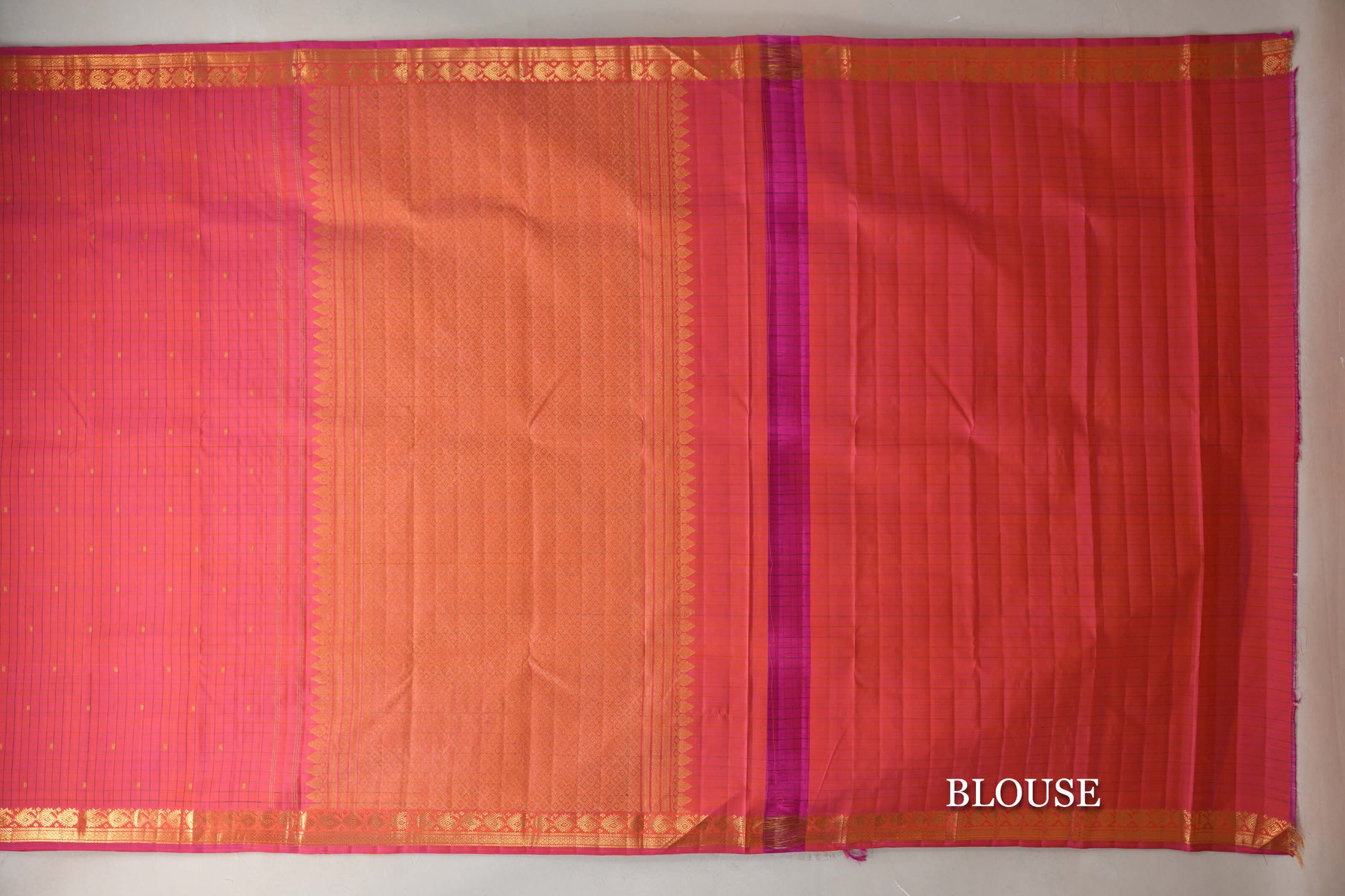 Dual Tone of Yellow & Pink Vintage Kanjivaram Silk Saree blouse