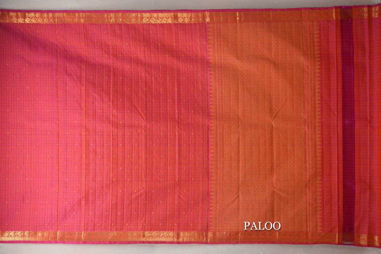 Dual Tone of Yellow & Pink Vintage Kanjivaram Silk Saree paloo