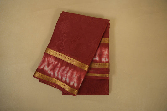 Deep Brown with Deep Brown/White Borders Mysore Silk Saree 