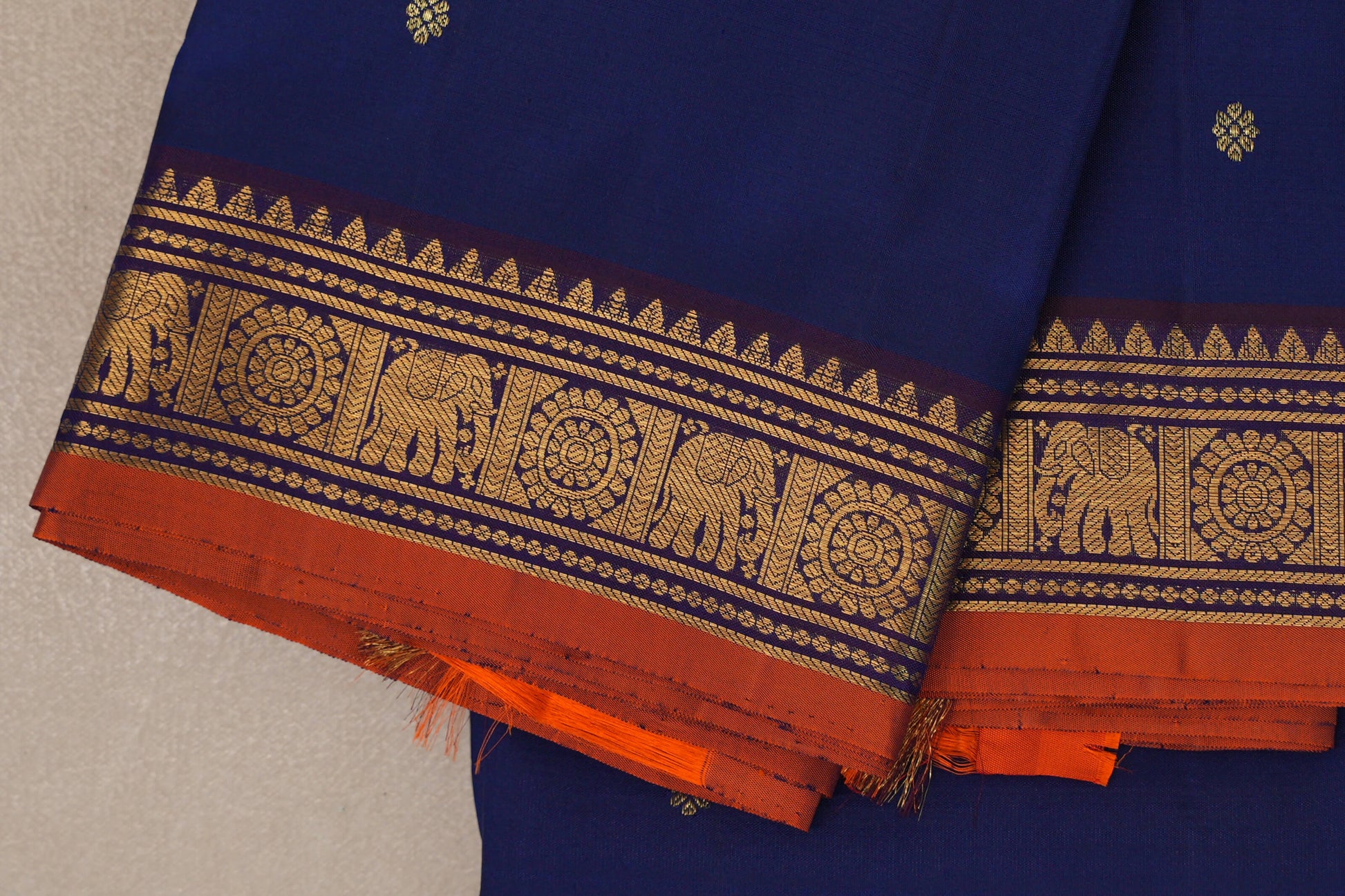 Deep Blue Vintage Kanjivaram Silk Saree border