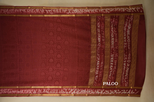 Deep Brown with Deep Brown/White Borders Mysore Silk Saree paloo