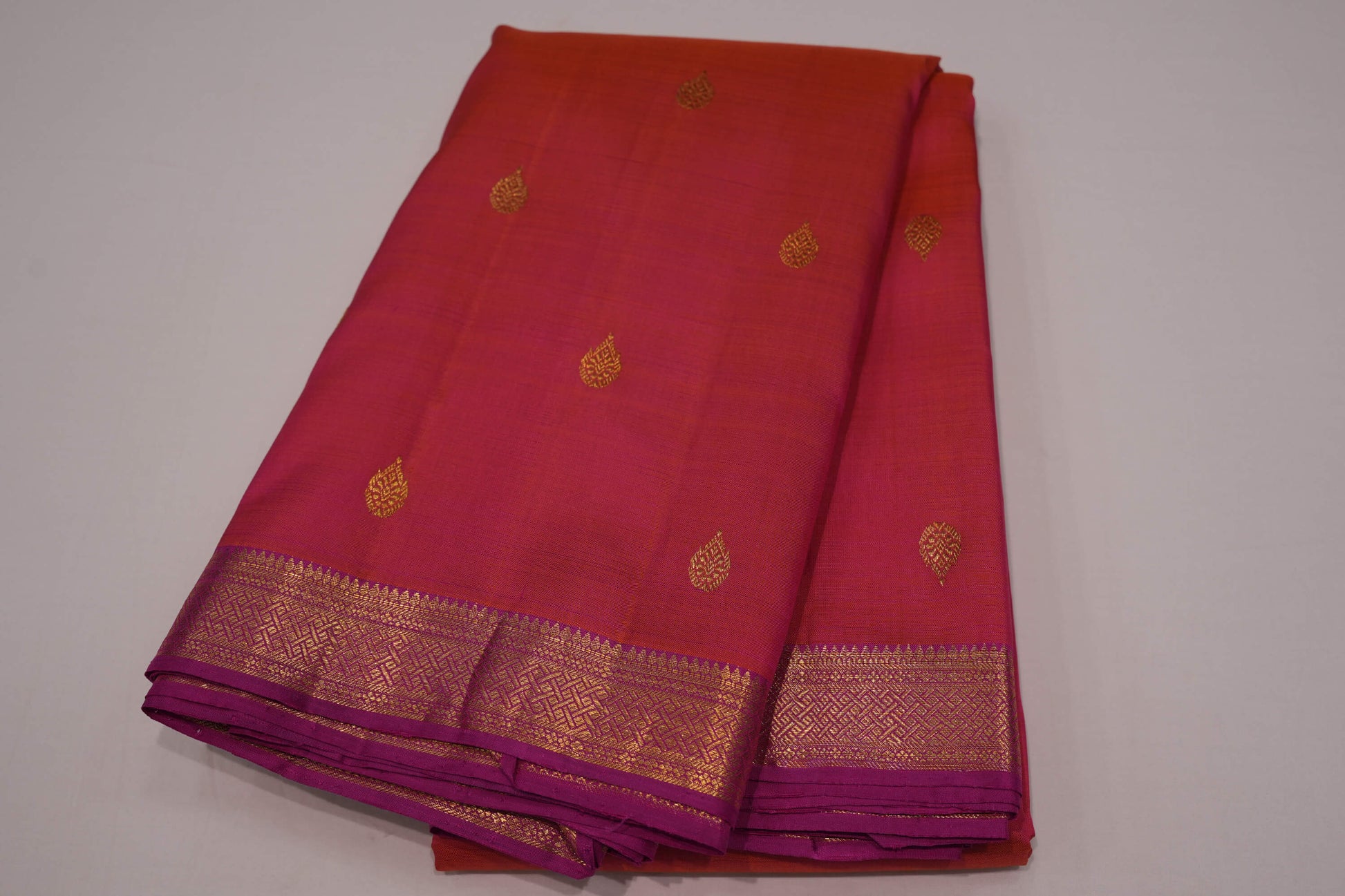 Pinkish orange vintage kanchipuram silk saree