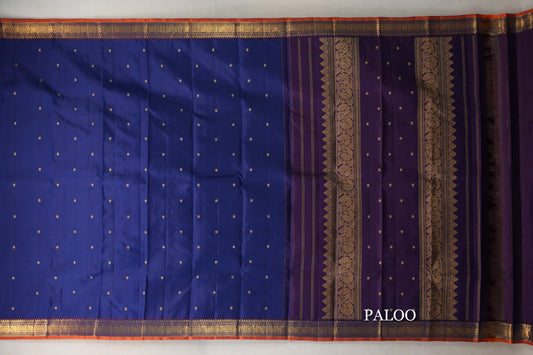 Deep Blue Vintage Kanjivaram Silk Saree paloo