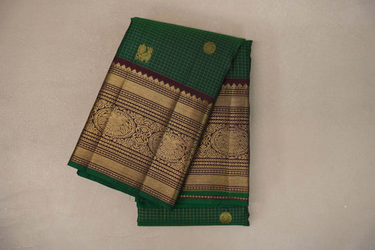 Emerald green with Kanchana brown Borders Vintage Kanjivaram Silk Saree SS9541