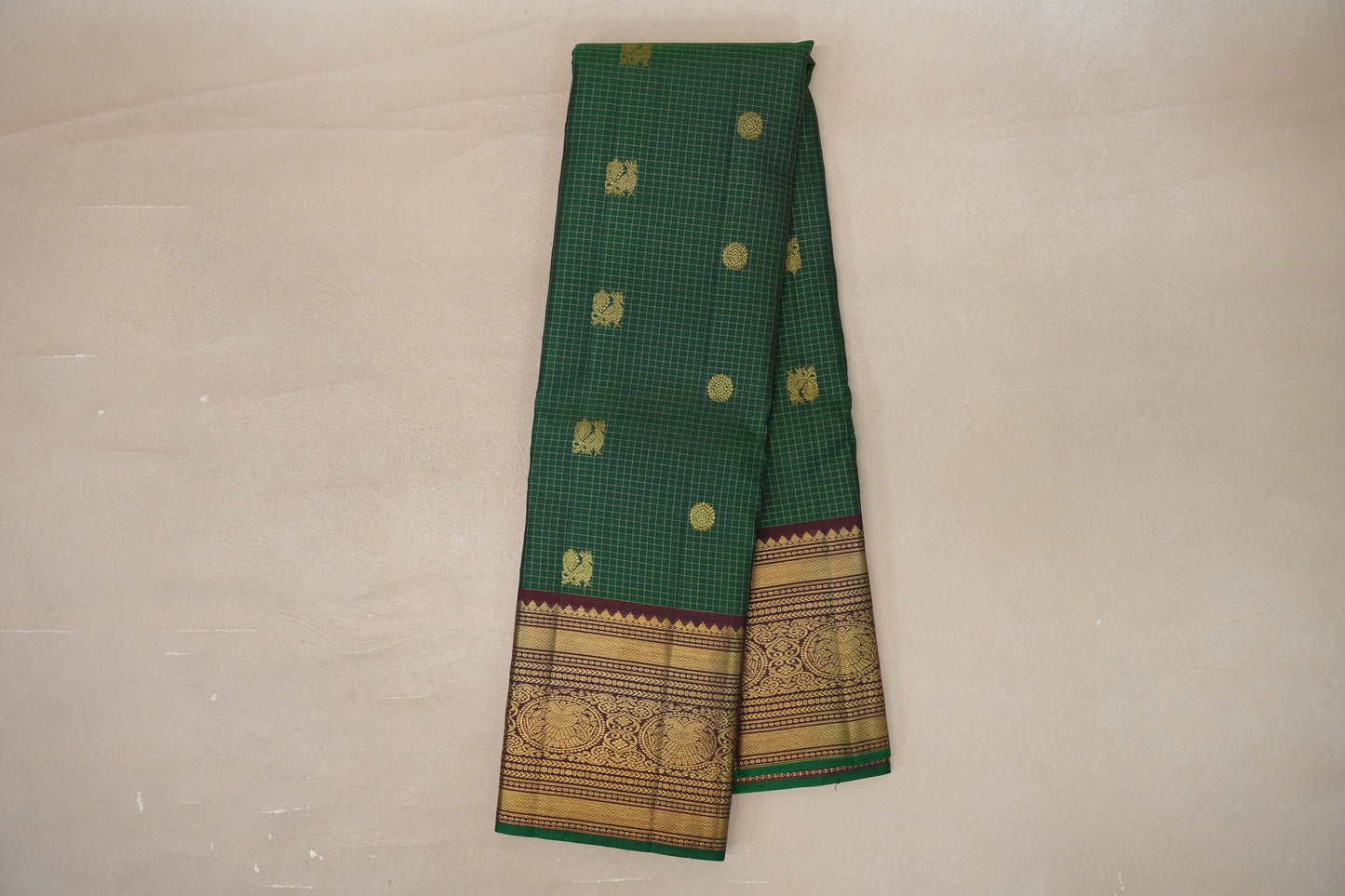 Emerald green with Kanchana brown Borders Vintage Kanjivaram Silk Saree SS9541