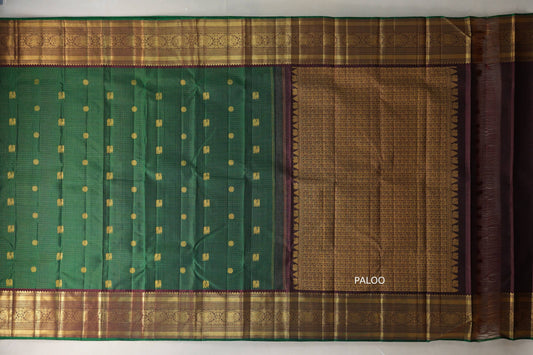 Emerald green with Kanchana brown Borders Vintage Kanjivaram Silk Saree SS9541