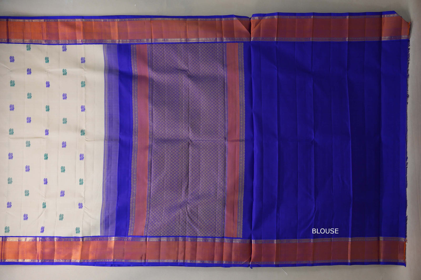 Cream with Royal Blue Borders Vintage Kanjivaram Silk Saree SS9542