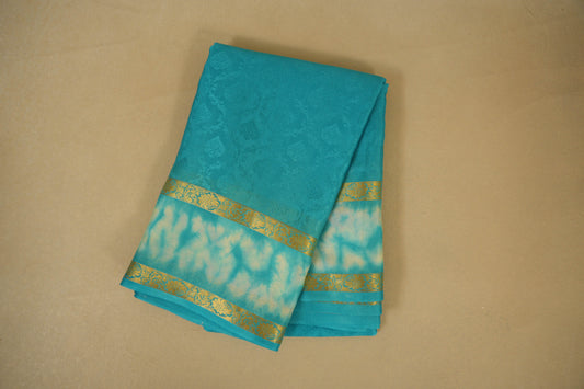 Sea Blue with Sea Blue/White Borders Mysore Silk Saree
