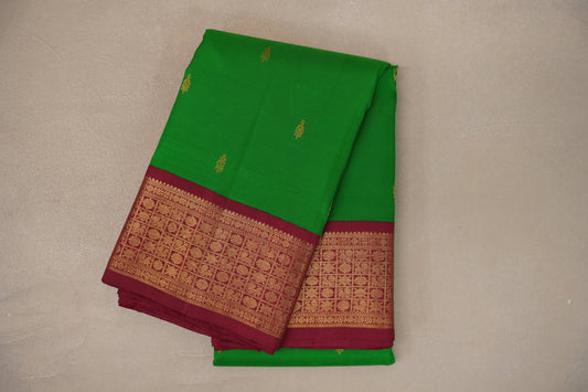 Parrot green with Deep Rani Pink Borders Vintage Kanjivaram Silk Saree SS9543