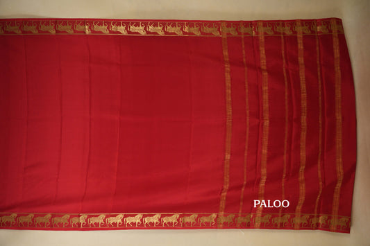 Deep Red Mysore Silk Saree paloo