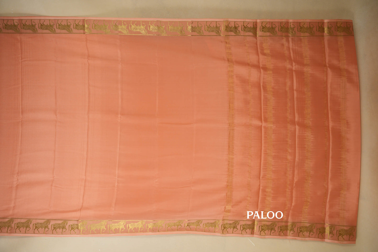 Light Peach Mysore Silk Saree paloo