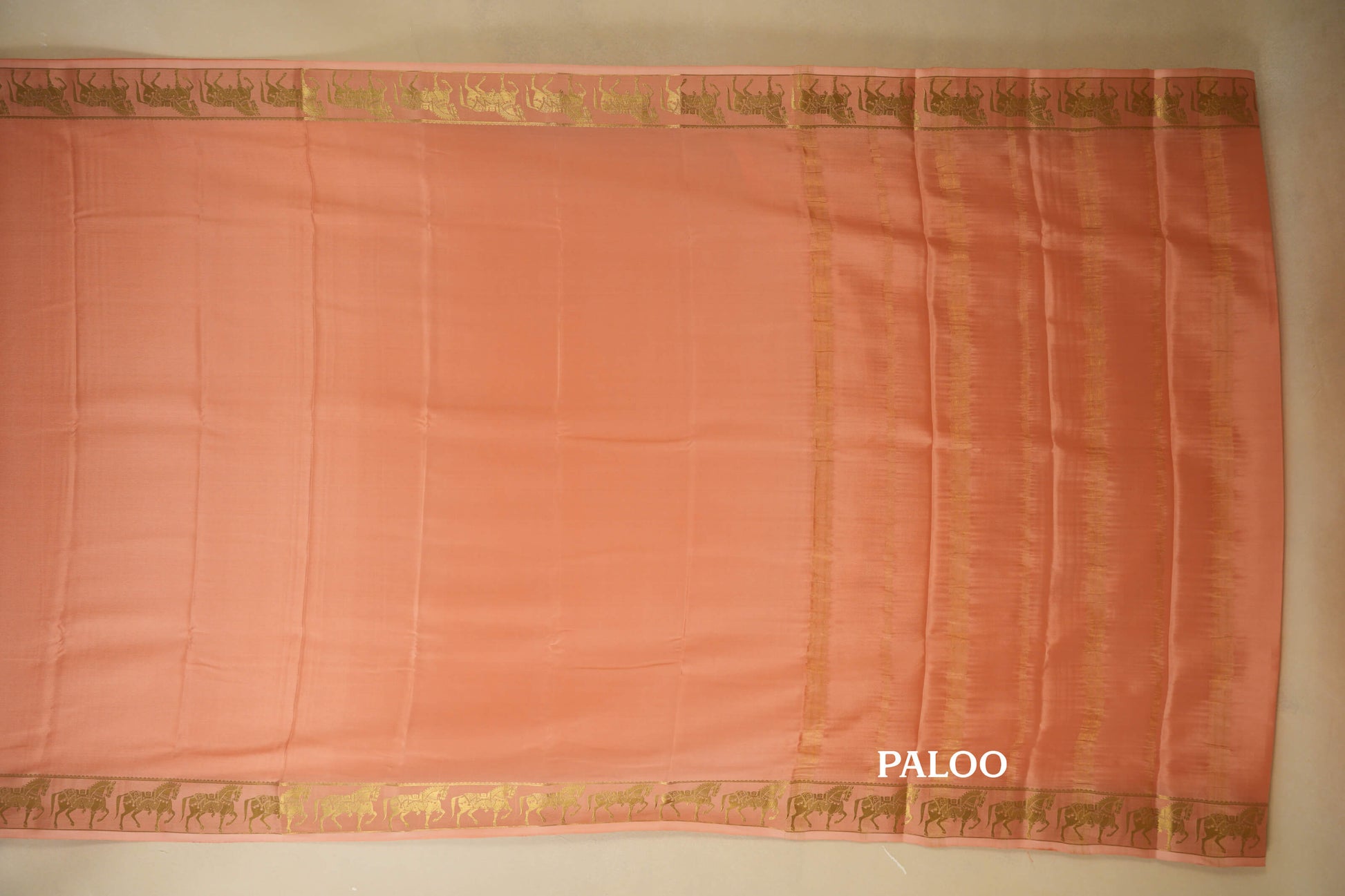 Light Peach Mysore Silk Saree paloo