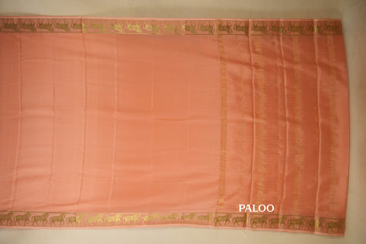 Light Peach Mysore Silk Saree paloo