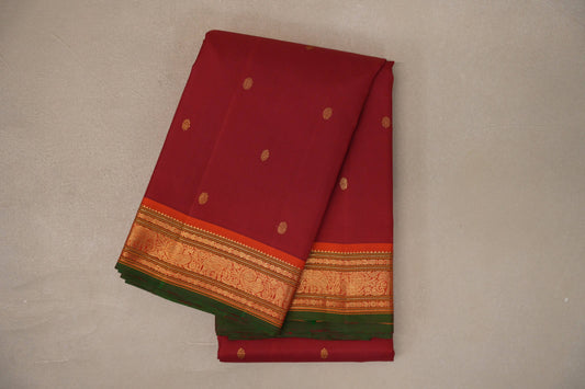 Reddish Maroon with bright orange Vintage Kanjivaram Silk Saree SS9546