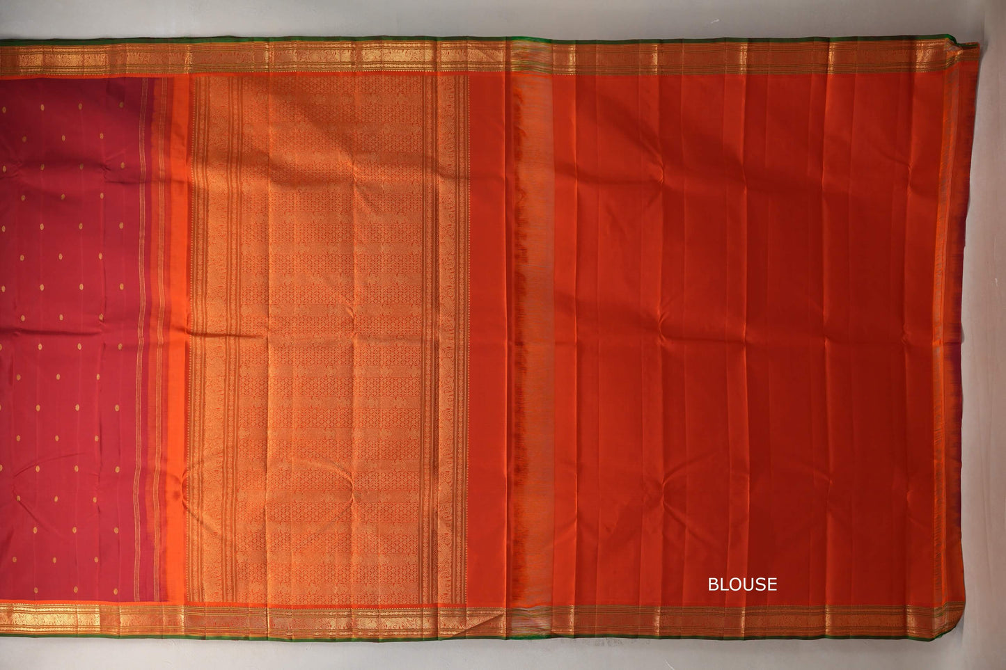 Reddish Maroon with bright orange Vintage Kanjivaram Silk Saree SS9546
