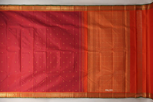 Reddish Maroon with bright orange Vintage Kanjivaram Silk Saree SS9546
